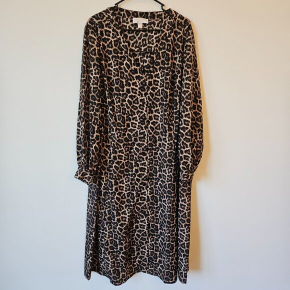 Michael Kors 3X Leopard Print Midi Dress Long Sleeve Loose Fit - Picture 1 of 6